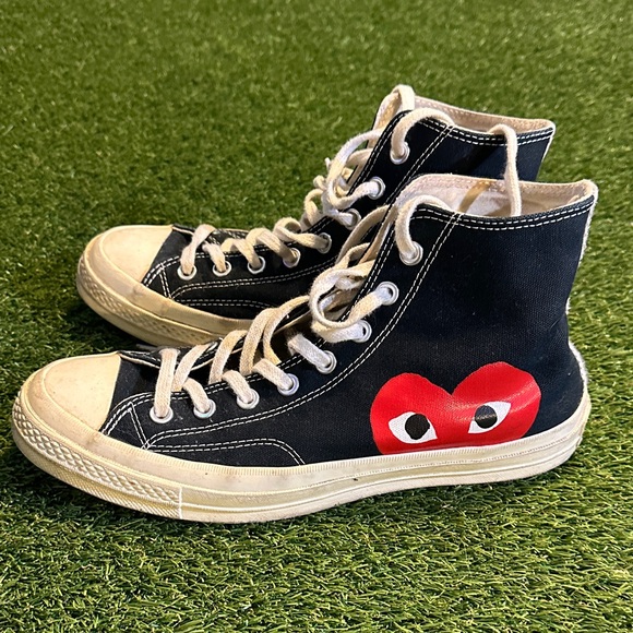 Commes Des Garcons X Converse Black and Cream High-Top Kids Sneakers - Picture 2 of 5